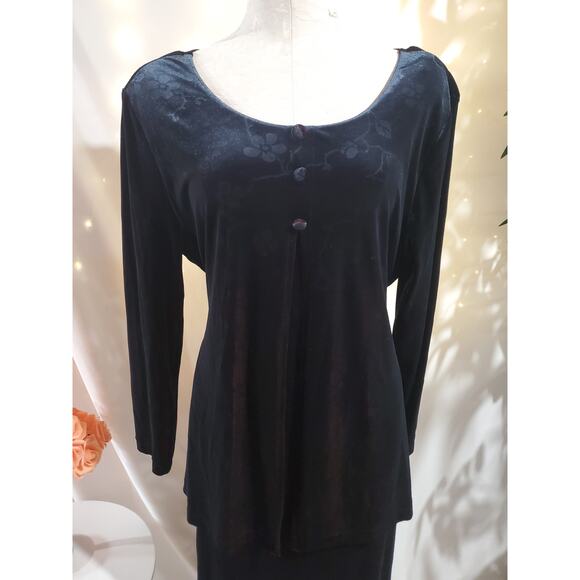 Carole Little Vtg 90s Floral Velvet Cape Maxi Dress Sz 16 Black Red Witchy Goth - Picture 5 of 15